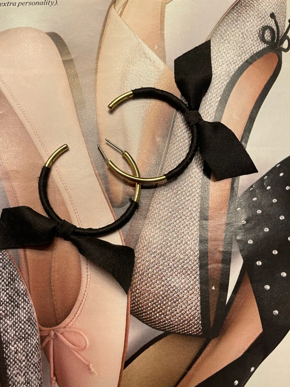 J. Crew Black Bow Hoop Earrings with Gold-Tone Accents